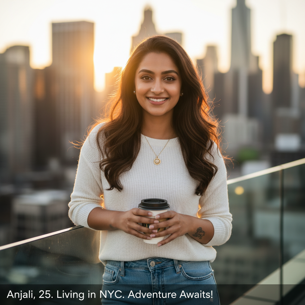 Profile preview — Anjali, 25, living in NYC, an adventurous coffee lover
